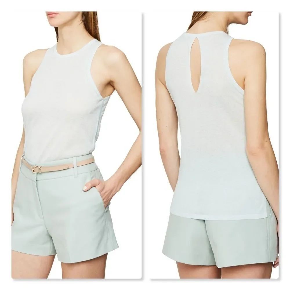 REISS Maude Keyhole Back Cotton & Wool Blend Tank